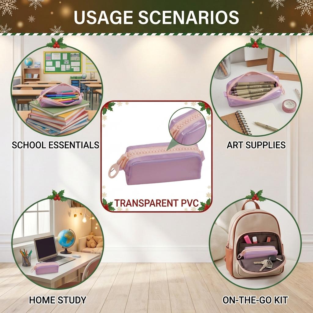 PVC Transparent Pencil Case For Girls Large Capacity Waterproof Stationery Organizer