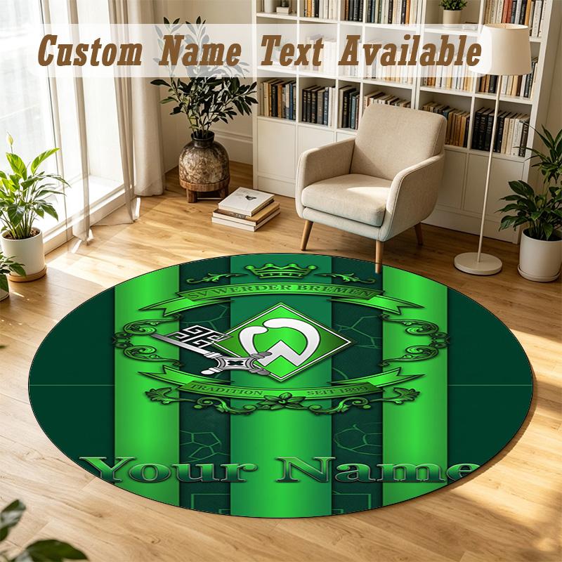 Round Rug Custom NameWerder Bremen FC Pattern Non Slip Carpet Home Floor Decor