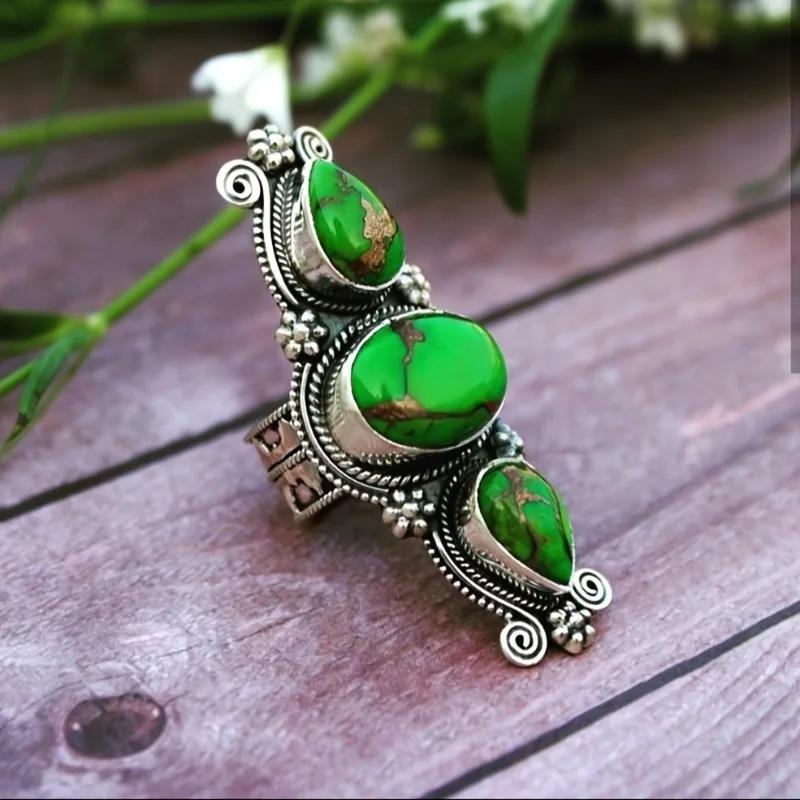 Винтажное Бохо Кольцо из Голубого Нефрита, Сплав, с Плакеткой из Голубого Нефрита, Подходит для Женщин и Мужчин