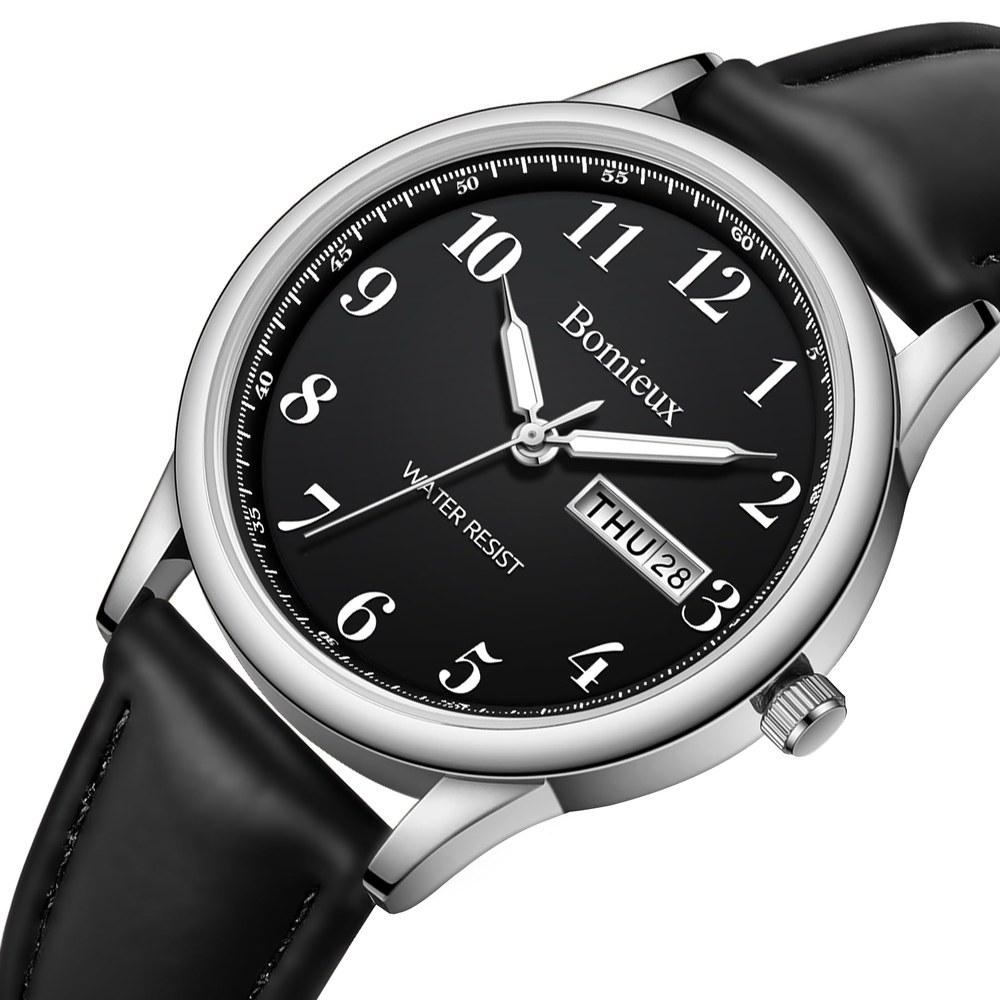 L LAVAREDO Men's Simple Analog Wristwatch Date Day Waterproof Slim Leather Band Lightweight Stylish Unisex