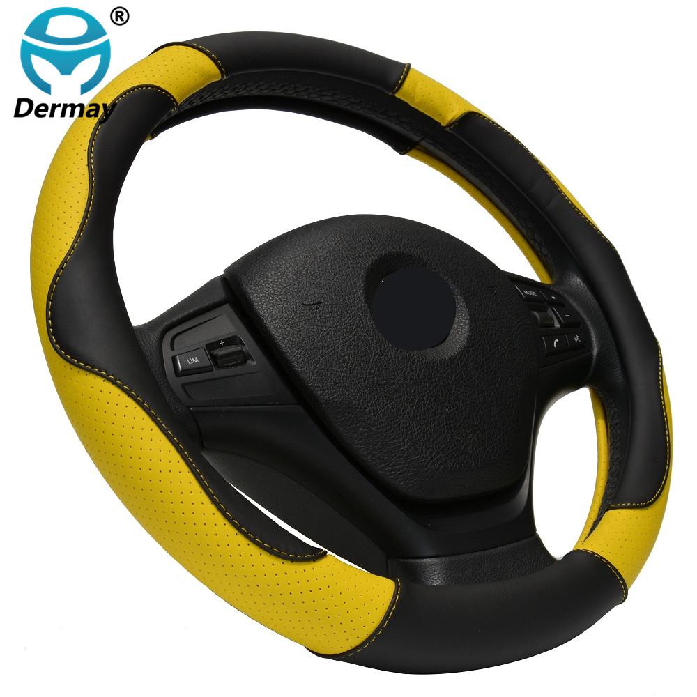 DERMAY PU Leather Car Steering Wheel Cover M size for LADA 14-15" Steering Wheel Free Shipping