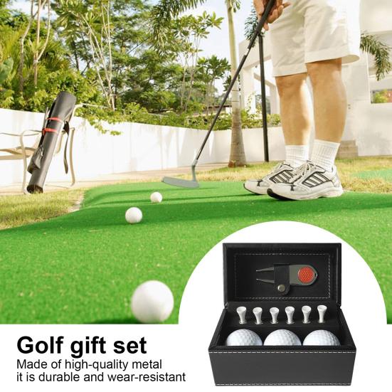 1 комплект подарочной коробки для гольфа с 3 мячами 6 тройников, металлический инструмент для ремонта Divot, зажим для шляпы, комплект аксессуаров для гольфа, чехол из искусственной кожи для мужчин и женщин, профессиональный новичок