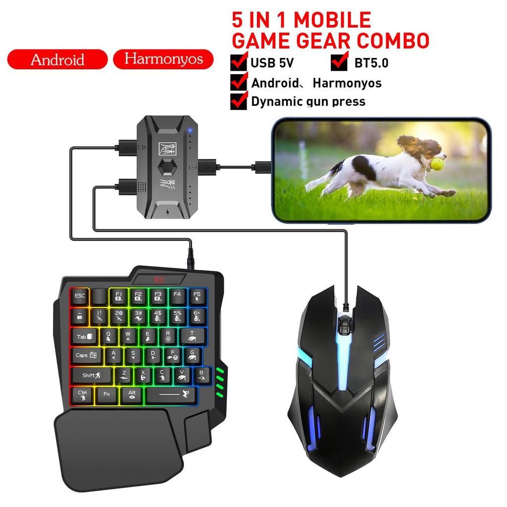 Docooler Half-Handed Gaming Keyboard and Mouse Combo, 25-Key One-Handed Wired RGB Keyboard and Gaming Mouse Converter with Customizable Buttons for