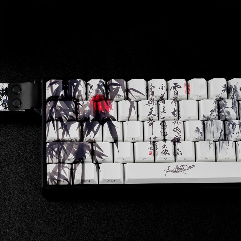 PBT кейкапы с тематикой Бамбуковый Лес, оригинальный профиль, сублимационная печать сбоку, для 61 64 68 ANSI ISO механических клавиатур