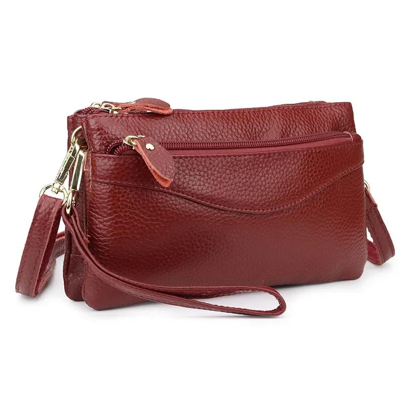 Genuine Leather Women Crossbody Bag Small Shoulder Handbags Casual Wristlet Clutch Purse Large Capacity Messenger Bags for Women