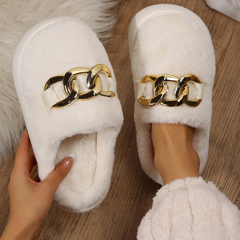 2024 New Fashion Women's Cotton Slippers Thick Sole Indoor Non-slip Furry Slides Ladies Winter Bedroom Warm Plush Woman Slipper