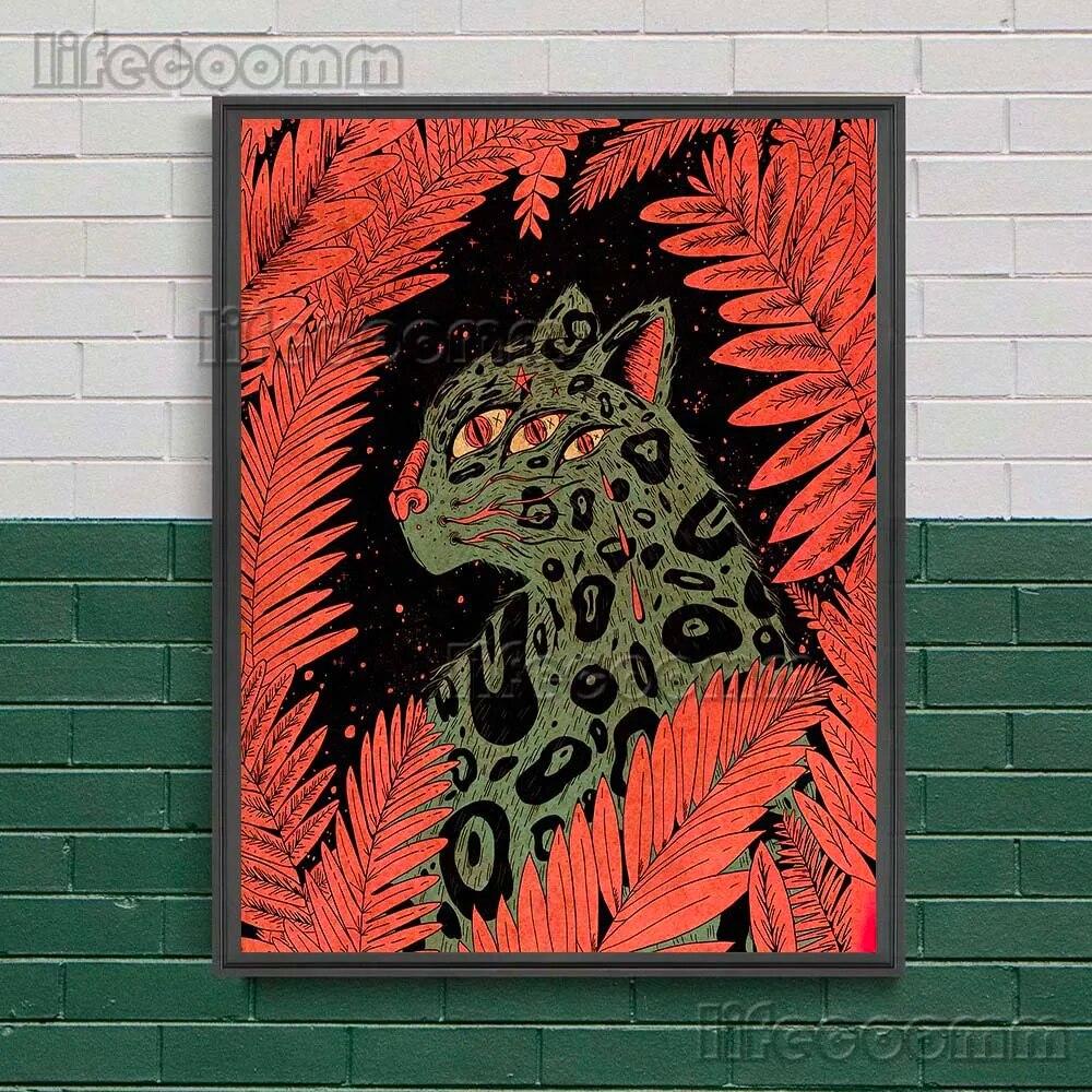 Таинственный ужасный змей и сундук с сокровищами ведьмы, настенная живопись на холсте, абстрактное языческое колдовство, элемент, печать плаката, без рамки