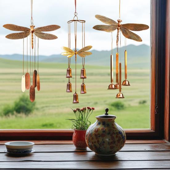 Винтажный колокольчик ветра с изображением стрекозы, всепогодный, для помещения и улицы, для сада, патио, металлический колокольчик ветра с подвеской в виде стрекозы