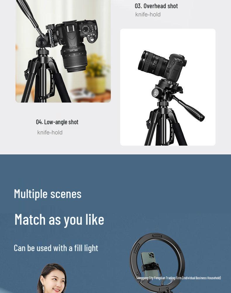 Multi-Angle Phone Holder with Fill Light for Live Streaming and Outdoor Photography