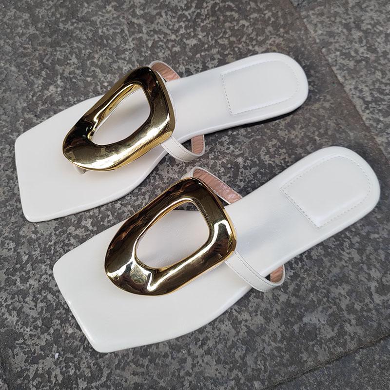 Fashion Black Luxury Slides Ladies Flats Slippers Shoes Female Flip Flops Summer Beach Fashion Metal Women Slippers Shoes Big Size