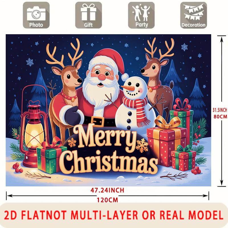 Party Backdrop Santa Claus Christmas Flat Winter Santa Claus Reindeer Snowman Lanterns Event Photo Background Front Door Decor