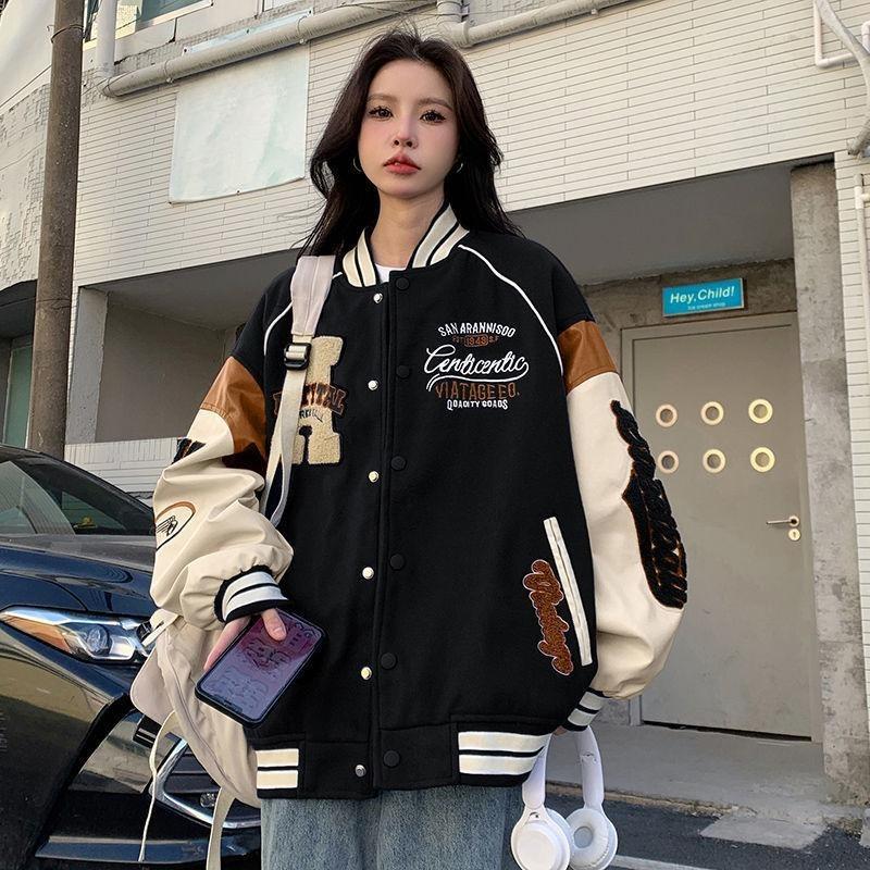 Винтажная куртка-бомбер женская Harajuku университетские бейсбольные куртки корейская модная студенческая форма уличная одежда больших размеров Y2k