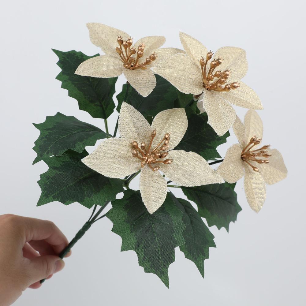 1/3pcs Plastic Plants Christmas Artifical Flowers with 5 Forks Reusable Simulated Flowers Bouquet Creative Christmas Ornaments