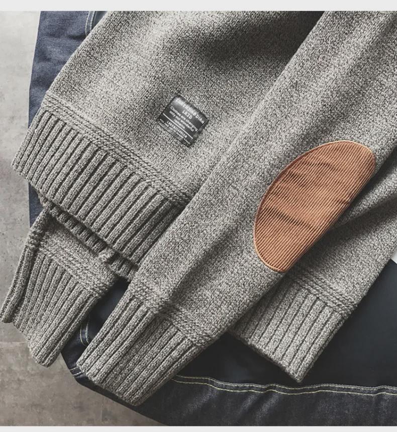 Мужской модный утолщенный свитер в корейском стиле 2023 года: Красивый, универсальный дизайн вязаных нашивок