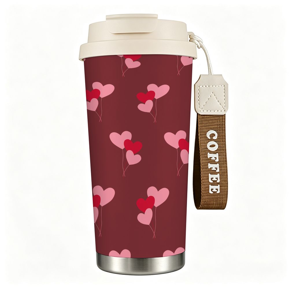 Romantic Heart Pattern Stainless Steel Insulated Coffee Tumbler, Vacuum Travel Mug, Reusable Aesthetic Cup for Valentine Gift Office Commute