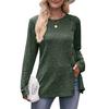 Autumn and Winter Women's Blouse Solid Color Round Neck Pit Stripes Abrasion Slit Fashion Button Long Sleeve Tops