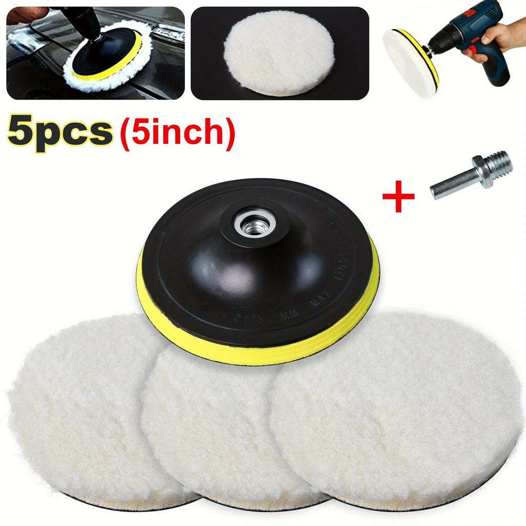 5 шт. 7/6/5/4/3 дюйма Полировальный круг для вощения и полировки автомобиля, Набор для полировки автомобиля с разъемом для дрели M10/M14, Уход за лакокрасочным покрытием автомобиля