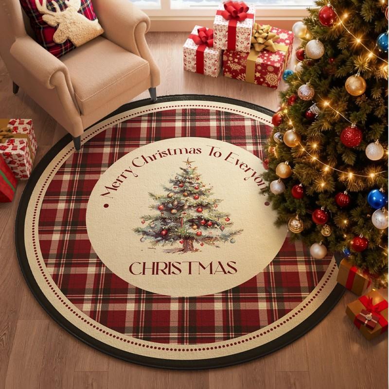 Christmas Plush Rug Festive Home Decor Round Area Bedroom Living Room
