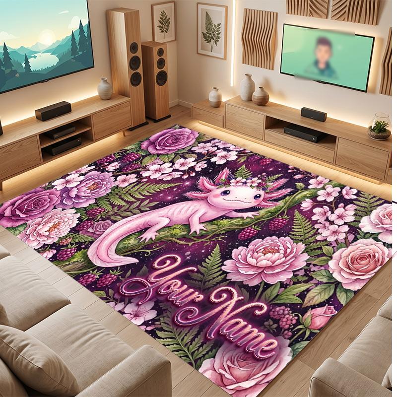 Axolotl Theme Soft Crystal Velvet Rug Custom Name & Text Print Non Slip Floor Rug for Bedroom Living Room