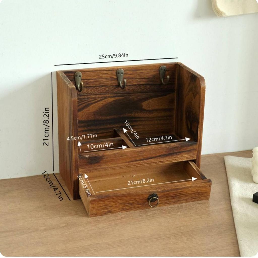 Держатель для ключей Настольный ящик для хранения из массива дерева Компактный для стола