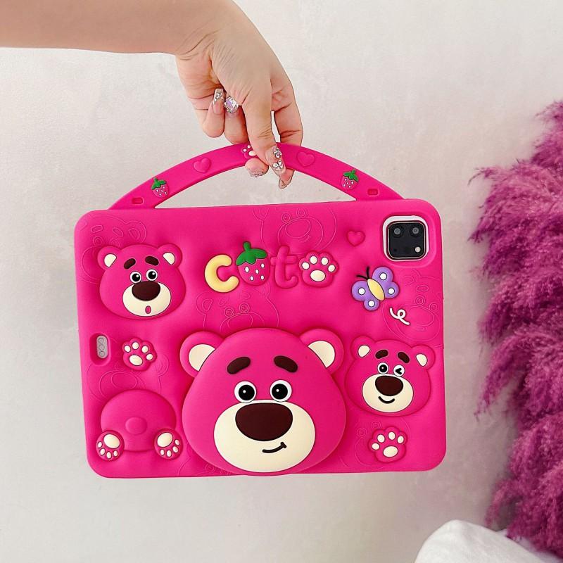 Strawberry Bear Silicone Case IPad Air Pro 11 Inch Shockproof Cartoon Tablet Cover With Optional Lanyard