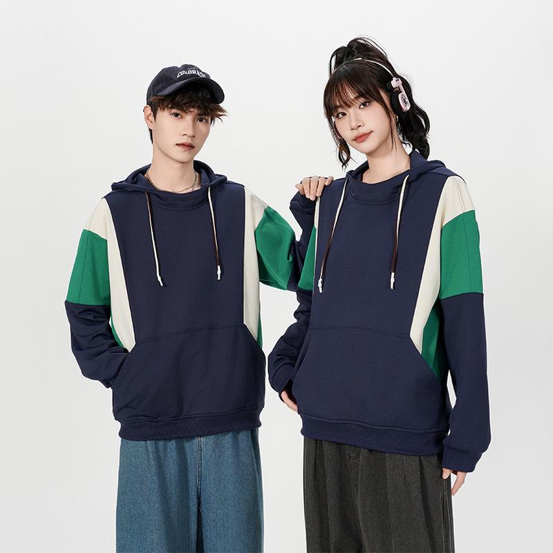 Осенние новые высококачественные парные куртки с капюшоном и прямыми карманами в цветных блоках для мужчин и женщин, модные и универсальные толстовки для мужчин