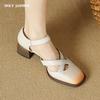 2024 New Women Shoes Genuine Leather Sandals Sexy Square Toe Party Wedding Shoes Woman Ankle Strap Prom Pumps Shoes High Heels