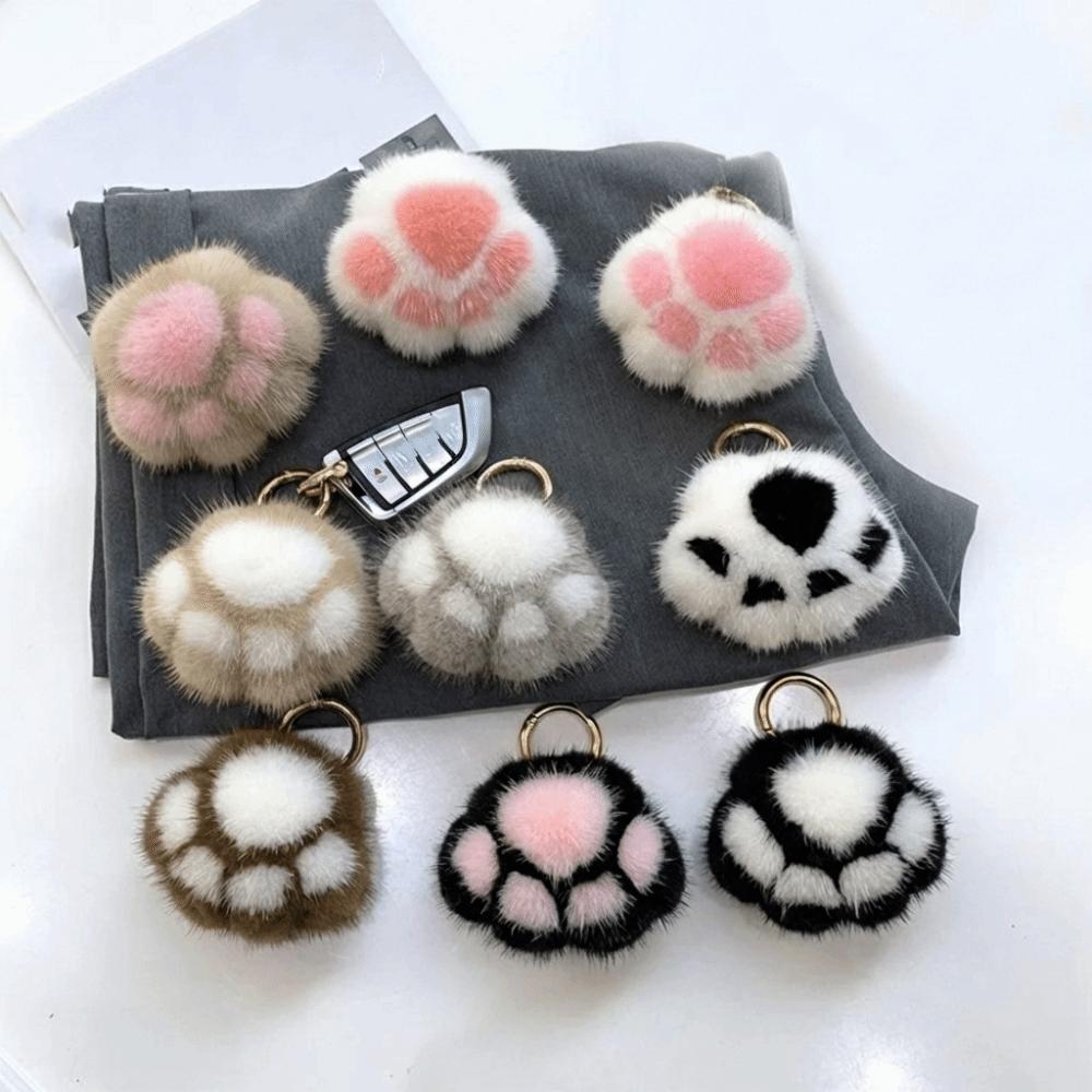 Fluffy Faux Fur Keychain Cute Doll Plush Car Key Ring Kawaii Cat Paw Keychain New Year Gift