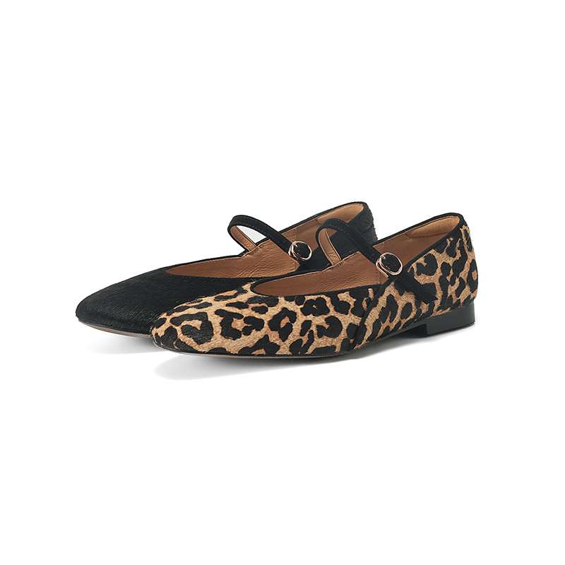 Krazing Pot Horsehair Fur Summer Spring Autumn Low Heels Flat with Leopard Patterns Ballet Shoes Shallow Pumps