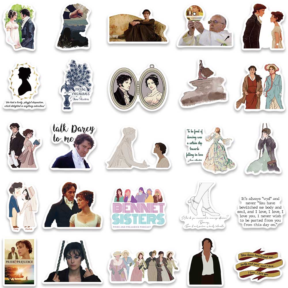 50Pcs Pride And Prejudice Graffiti Art Vinyl Waterproof Stickers For Water Bottle Laptop Skateboard Scrapbook Luggage Kids Toy