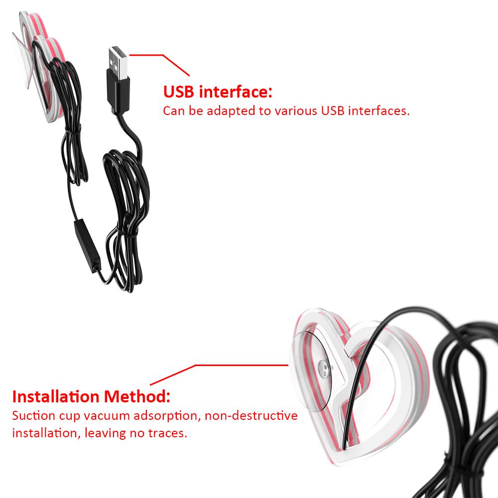 Светодиодные оконные автомобильные огни для автомобиля, неоновые огни для украшения автомобиля, светящиеся атмосферные огни в виде сердца, USB-проводка, внутренняя отделка