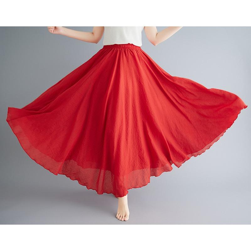 Юбка Mori Girl Artistic Plus Size из хлопка и льна, свободная талия, льняная юбка А-силуэта, длинная однотонная юбка в этническом стиле, большая юбка-свитер