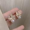 Elegant Fashion Korean Butterfly Pearl Zircon Stud Earrings for Women Girl Gift Jewelry Wholesale