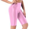Womens Glossy High Waist Shorts Elastic Waistband Short Leggings Swimwear Workout Sports Bottoms