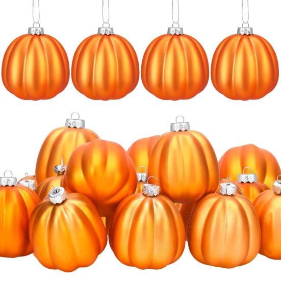 12Pcs Fall Mini Pumpkin Balls Hanging Thanksgiving Pumpkin Ornament Halloween Christmas Tree Decoration Farmhouse Home Party Decor