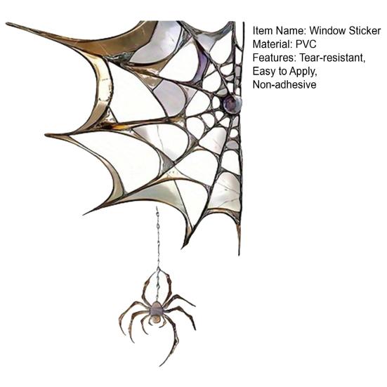 Spiderweb Window Sticker Halloween Waterproof Spooky Spider Sticker Window Corner Spiderweb Static Cling Decal for Horror Themed Party Decoration