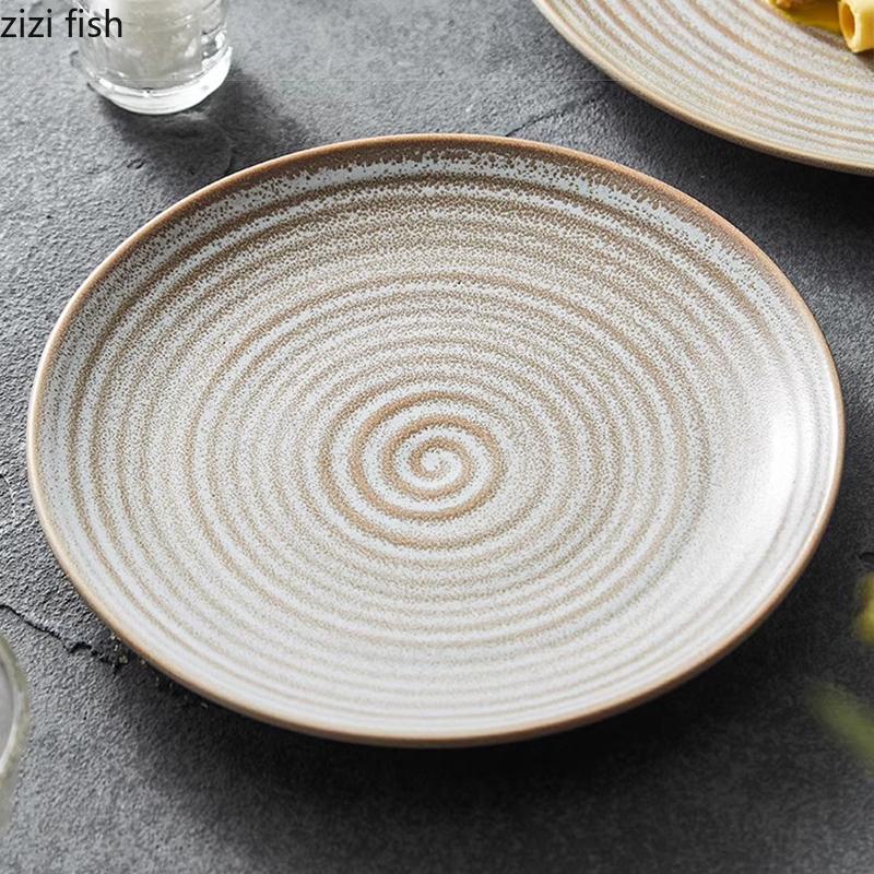 Kiln Changes Threaded Ceramic Flat Plate Steak Plate Pasta Plate Dessert Plates Restaurant Molecular Cuisine Creative Tableware