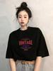 Vintage League Letter Print Womens T-Shirts Summer Fashion Tops Comfortable O-Neck Short Sleeve Soft Oversize Clothes