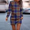 Женское платье с круглым вырезом в клетку с принтом в стиле пэчворк, с длинными рукавами и бедрами, платья-толстовки