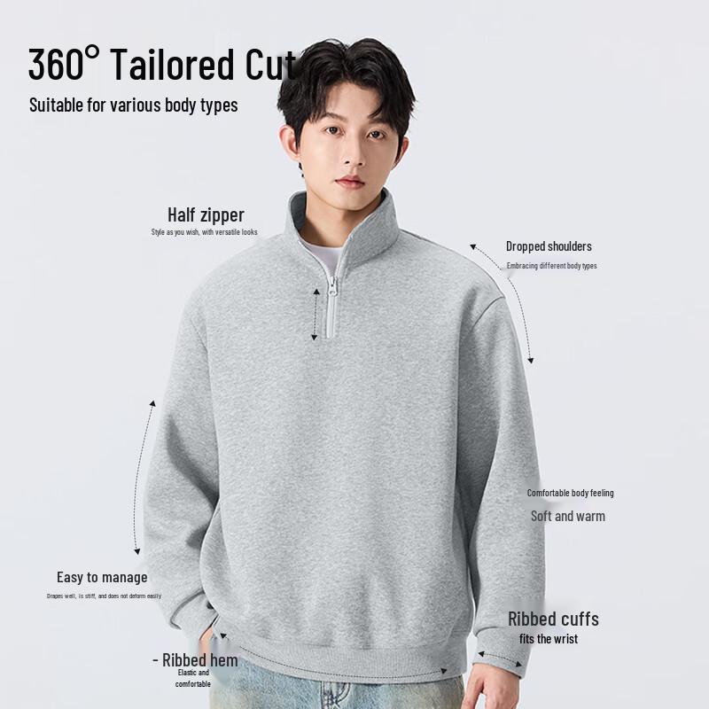 MINISO Men's Cartoon Dog Half-Zip Stand Collar Sweatshirt