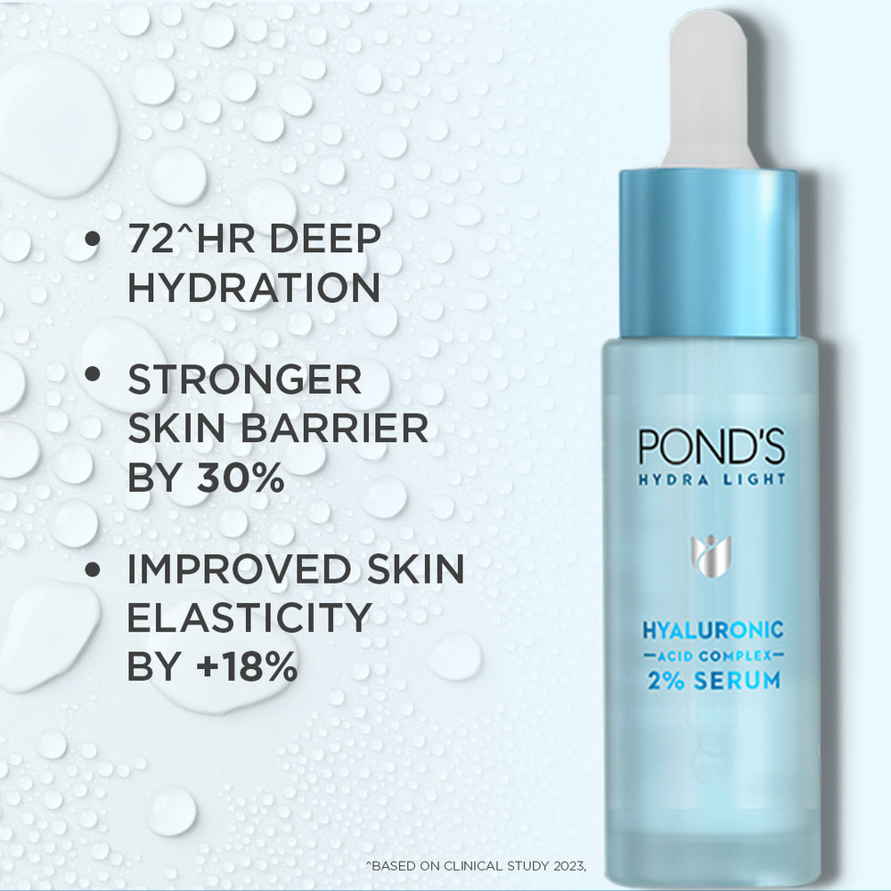 POND'S Сыворотка Hydra Light с 2% гиалуроновой кислотой 14 мл для глубокого увлажнения на 72 часа, упругой и сияющей кожи, легкая быстро впитывающаяся сыворотка для лица