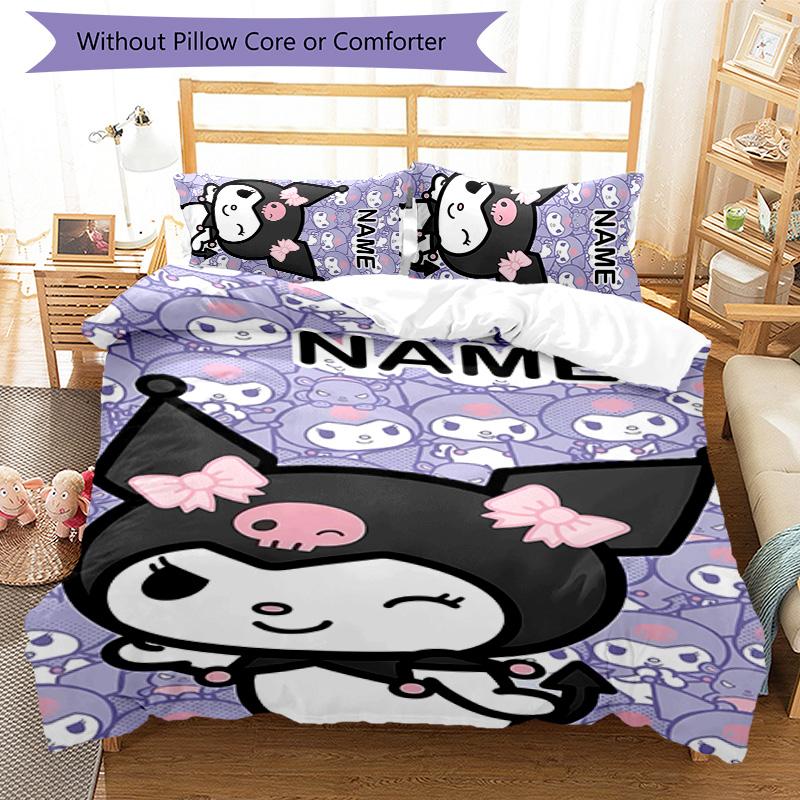 3pcs Kuromi9 Cover Set - Personalized Name, HD Printed Bedding with 1 Cover and 2 Pillowcases - Perfect for Home Decor, Easy Care
