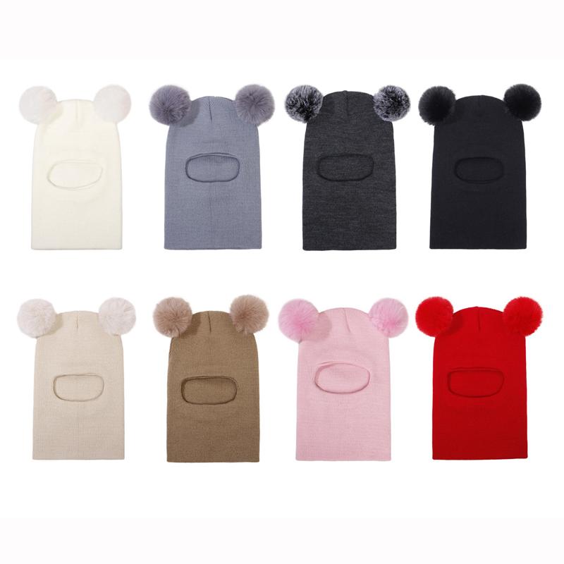 Pompom Baby Winter Hat Scarf One-piece Kids Knitted Beanie Warm Ears Neck Children Bonnet Infant Cap for Girls Boys 1-5Y