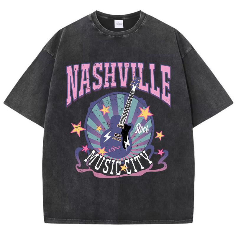 Женская хлопковая стираная футболка Nashville Music City Prints с коротким рукавом, летняя футболка большого размера, модная уличная одежда