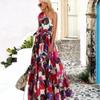 Women's Summer Printed Leaf Patchwork Strapless Printed Long Dresses