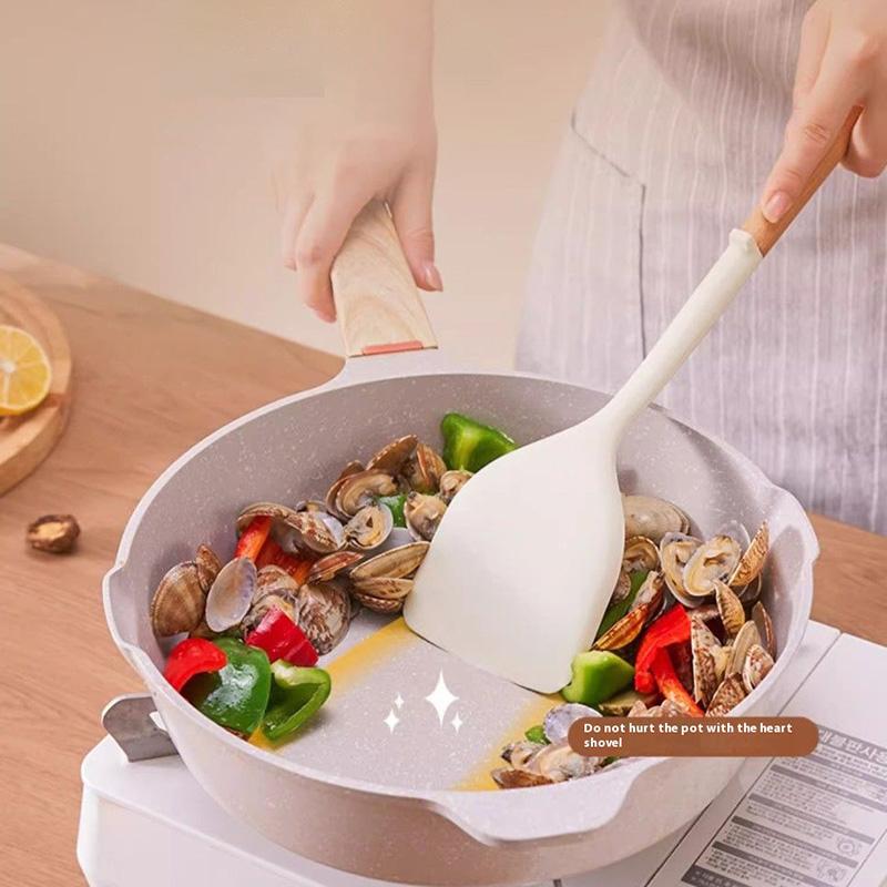 Кухонная лопатка Бытовая ложка для жарки Ложка для риса Набор кухонной утвари Деревянная ручка Силиконовая лопатка Антипригарная Специальная