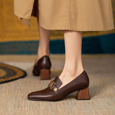 Французские ретро туфли на высоком каблуке, женские туфли-лоферы на толстом каблуке с золотой пряжкой, весенние и летние туфли Мэри Джейн