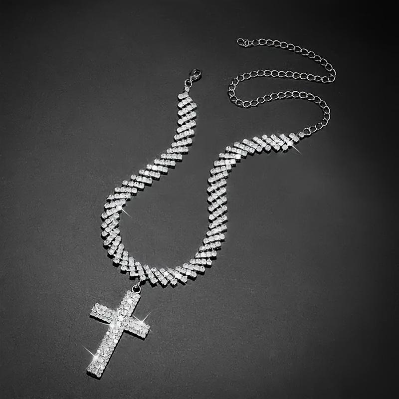 Charm Cross Pendant Necklace Stylish Luxury Silvery Zirconia Featuring Creative Design Multi-Layered Silvery Necklace Gift For Women