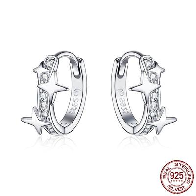 Серьги-звезды из стерлингового серебра 925 пробы. Простые женские серьги-гвоздики в форме звезды из платины и циркония в европейском и американском стиле.