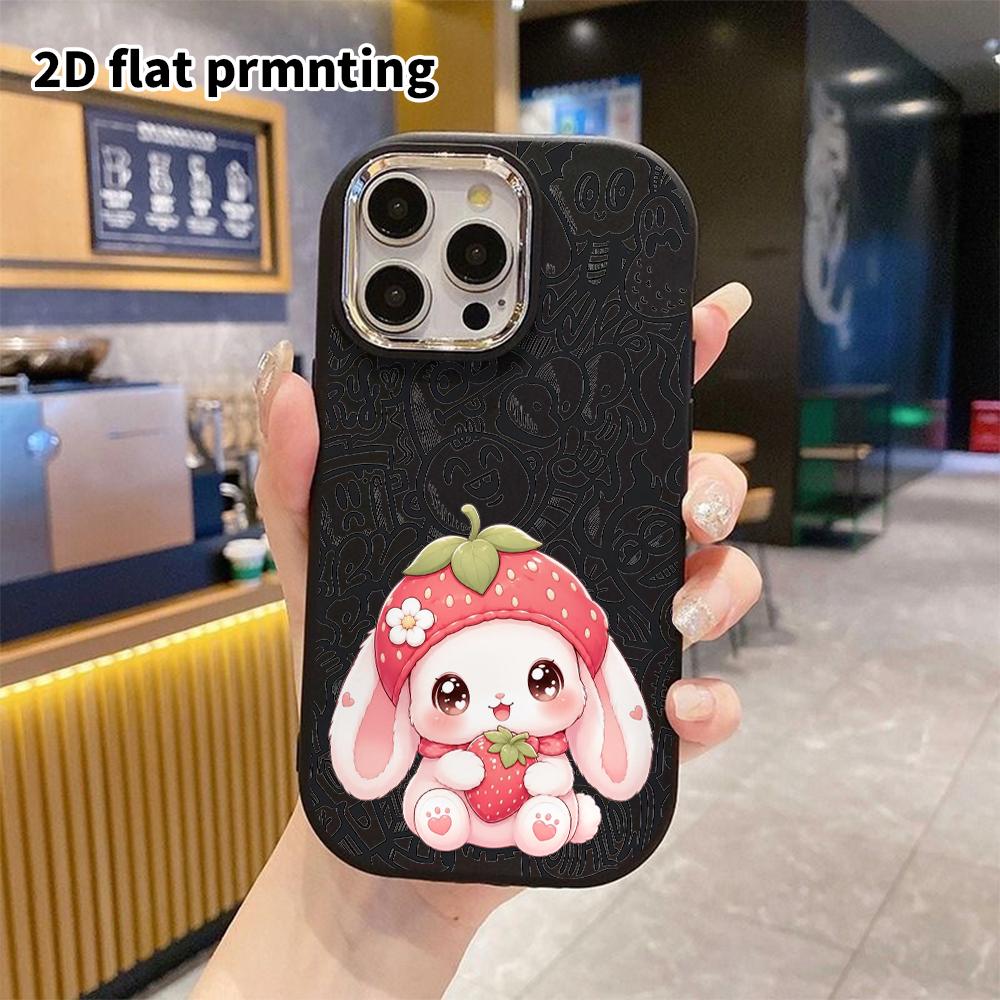 Phone Case: 2D flat design suitable for iPhone 18 17 16 15 14 13 Pro protective case, couple style, hat-wearing floppy-eared rabbit, Christmas and Hal